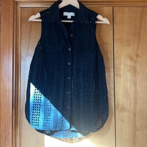 MICHAEL Michael Kors Black Eyelet Cotton Sleeveless Button-Front Tank
